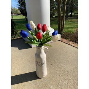 Patriotic Tulips Flowers Floral Faux Fake Red White Blue Lot America Farmhouse